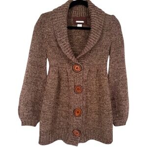 PANDEMONIUM Brown Wool Blend Shawl Collar Button Front Cardigan Sweater Sz Small